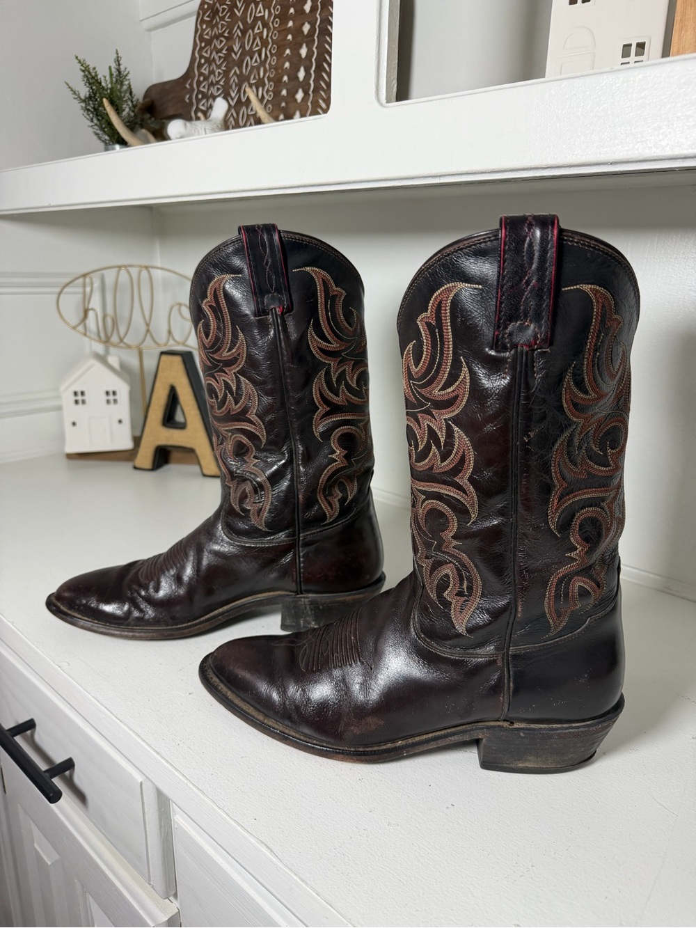 Vintage Tony Lama Cowboy Boots Women's 10B USA Made Dark Brown Leather Western